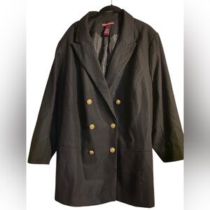 Jessica London Double Breasted Wool Blazer Suit Jacket WM 22 Black w Gold Button